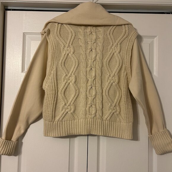 Anthropologie PILCRO Sz XS Beige Cable Knit Sweater Sweatshirt Collar Cuffs - Picture 9 of 11